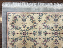 Sino Persian Rug 8x10, Floral, Oatmeal and Light Teal, Handmade Wool Vintage Carpet
