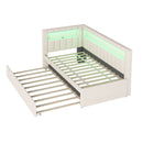 Upholstered Twin Size Platform Bed with USB Ports and LED Belt, With Trundle, White