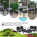 4 Piece Patio Rattan Furniture Set With Glass Coffee Table