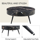 31.5' Black Marble-Patterned MDF Round Coffee Table with black Metal Legs.Adjustable Feet,Coffee table,Round Table Design,MDF Material,Black Marble Pattern.