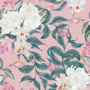 Pink Wallpaper with White Flowers
