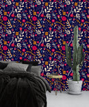 Modish Dark Blue Floral Wallpaper Fashionable