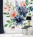 Dark Blue and Pink Flowers Wallpaper
