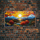 Stained Glass Wall Art, Abstract Wall Print, Sunset Art, Canvas Print, Wall Hanging, Panoramic Art, Bookshelf Decor, New Home Gift Ideas