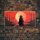 Mysterious Samurai and Blood Moon Print on Canvas, Framed Canvas Print, Modern Wall Art, Canvas Wall Set , Extra Large Wall Art, Warrior Art