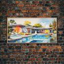 Architecture Art, Midcentury Modern, House Portrait, Watercolor House, Panoramic Art, Wall Art, Canvas Art, Landscape Art, Realtor Gift
