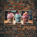Ice Cream Shop Decor, Framed Canvas Print, Cute Nursery Decor, Retro Ice Cream Parlor Wall Art