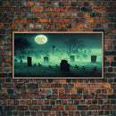 Halloween Cemetery At Night, Full Moon, Spooky Creepy Graveyard, ready to hang canvas print wall art