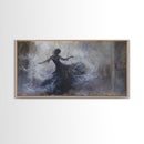 Ballerina Dancing In The Fog, Framed Canvas Print, Halloween Decor, Macabre Dark Academia Wall Art