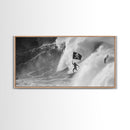 Surfer Waving A Skull and Crossbones Flag While Surfing - Framed Canvas Print - Cool Modern Art - Office / Mancave Decor Gift For Him