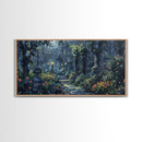 Creepy Victorian Hedge Maze, Haunted Cemetary Framed Canvas Print, Spooky Season Wall Art