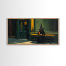 Sad Witch Having an Ice Cream Cone, Funny Halloween Art, Framed Canvas Print, Liminal Art