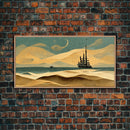 Art deco canvas print, pirate ship at sea beyond the sand dunes, living room wall art