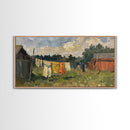 Sunny Day on the Farm with Clothesline, Framed Canvas Print, Rustic Wall Art, Living Room Decor, Farmhouse Style, Country Scene
