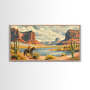 Cowboy in Monument Valley Landscape, Framed Canvas Print for Rustic Living Room Decor, Western Art for Bedroom and Home Decoration
