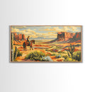 Cowboy Overlooking Desert Canyon, Framed Canvas Print for Rustic Living Room Decor, Western Wall Art, Home and Bedroom Decoration