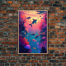80s Vibe Under The Sea Coral Reef Art, framed canvas print, fish and reef art
