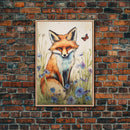Red Fox Wall Art, 24" x 36" Wall Art, Woodland Spring Decor, Canvas Wall Hanging, Rustic Farmhouse Decor, Modern Farmhouse Art