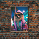 Pomeranian Wall Print, Dog Wall Art, Dog With Shades, Pink Hoodie, Funny Wall Art, Framed Wall Art, Framed Canvas, Wall Print, Wall Canvas