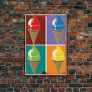 Warhol Style Sherbet, Framed Canvas Print, Ice Cream Shop Art, Sherbert, art deco pop art retro style wall art