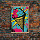 Pop Art Ice Cream, Psychedelic Ice cream cone, framed canvas print, large wall art, wall decoration, ice cream shop art