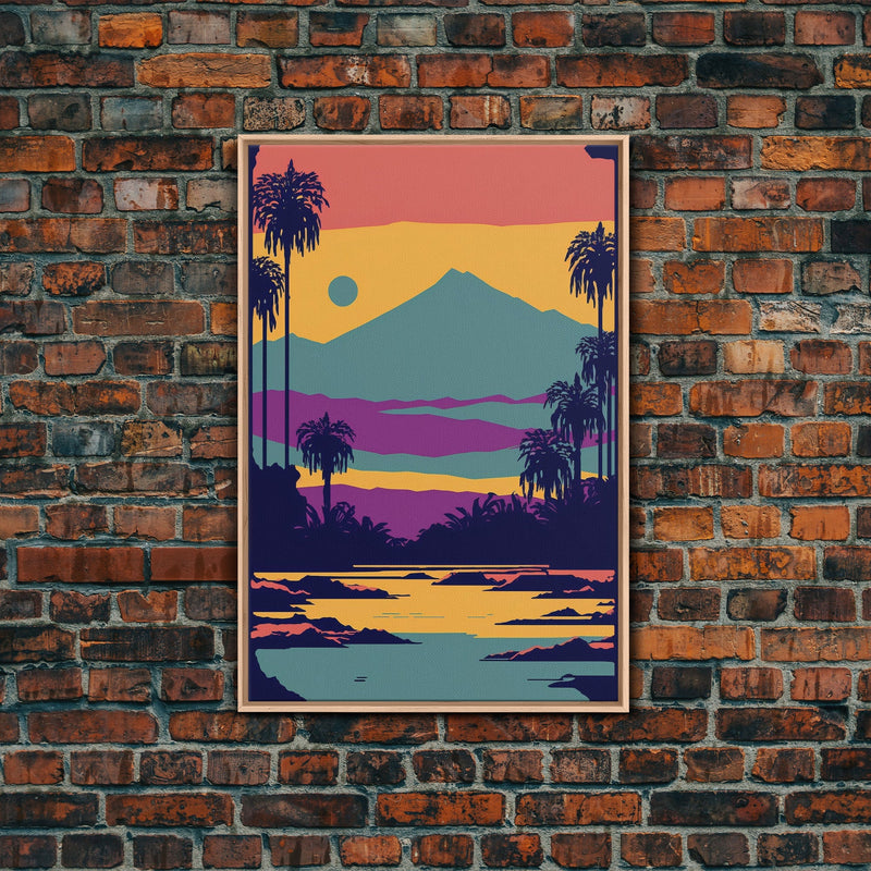 Retro Pop Art Landscape, Surrealist / Psychedelic Art, Framed Canvas P