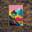 Retro Midcentury Style Wall Art, Framed Canvas Print, Colorful Wall Art, Mountain Landscape, Office Decor, Low Res Art