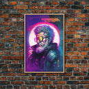 Grunge / Cyberpunk Synthwave Odin Movie Poster Art, Norse Mythology, Wall Art, Framed Canvas Print, Futuristic Portrait of Odin