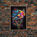 Neon Graffiti Flowers, Framed Canvas Print, Original Painting, Huge Wall Art, Large Format Living Room Art