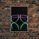 Neon Lights Eye Glasses Wall Decor, Glowing Art Print, Vibrant Art, Minimalist Print, Wall Decor, Canvas Print, Wall Art, Framed Canvas