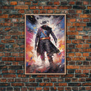 Cosmic Cyberpunk Cowboy Graffiti Art, Framed Canvas Print