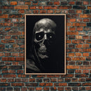 Human Skull Decor, Charcoal Drawing, Gothic Decor, Canvas Print, Wall Art, Vertical Art, Gift For Coworker, Home Office Art, Weird Art Print
