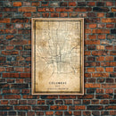 Columbus vintage map print poster or framed canvas, Ohio map print poster canvas, Columbus city map print poster canvas