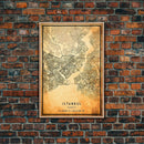 Vintage Istanbul City Map Wall Art Canvas Print, Distressed Istanbul Map, Framed Wall Art, Cool Istanbul Turkey Travel Wall Art, Office Art