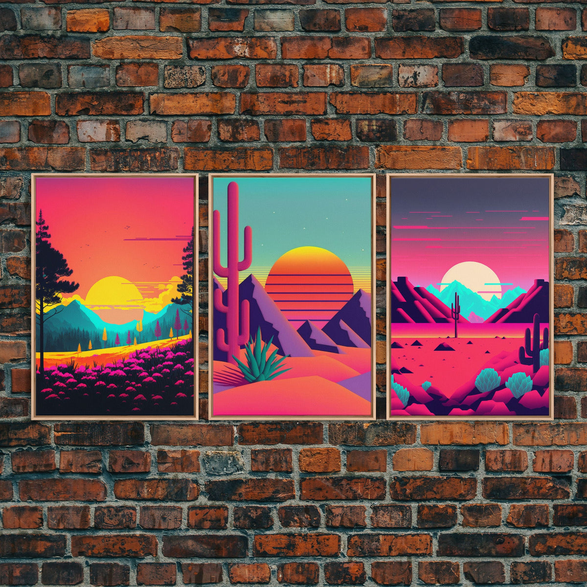 Retro Synthwave Style 80s Vibes Art, 3 Panel Canvas, Triptych Art, Fra