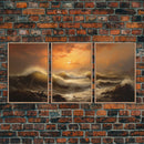 Beneath The Roaring Sea, Seascape Painting, 3 Piece Set, Framed Canvas Print, Cool Wall Art, Office Decor, Above Sofa Art