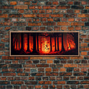 Forest Landscape Art, Forest Fire, Fall / Autumn Decor, Panoramic Wall Art, Framed Canvas Print, Orange and Yellow Fantasy Forest