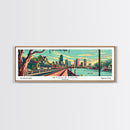 Houston Texas Panoramic Travel Poster Framed Canvas Print, Mid Century Modern Art, Pop Art Style, Wall Art, Living Room Decor, Home Decor, Retro Style Art