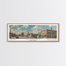Woodbridge New Jersey Panoramic Painting, Framed Canvas Print, Retro Style Travel Poster, Artistic Wall Art, Unique Home Decor, Office Gift Idea