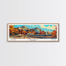 Lincoln Nebraska Panoramic Wall Art, Mid Century Modern Framed Canvas Print, Retro Pop Art Travel Poster, Home Decor