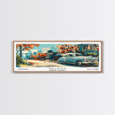 Raleigh North Carolina Panoramic Painting, Mid Century Modern Framed Canvas Print, Retro Pop Art Travel Poster, Living Room and Office Wall Art