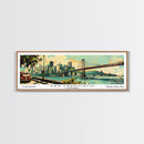 San Francisco California Panoramic Painting, Mid Century Modern Framed Canvas Print, Retro Pop Art Travel Poster, Living Room and Office Wall Art