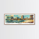 Tampa Florida Panoramic Wall Art, Mid Century Modern Framed Canvas Print, Retro Pop Art Travel Poster, Living Room and Office Wall Art