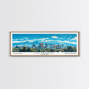 Centennial Colorado Panoramic Painting, Mid Century Modern Framed Canvas Print, Retro Pop Art Travel Poster, Office Wall Art Decor, City Art
