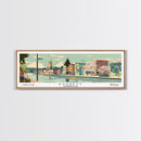 Everett Washington Panoramic Painting, Mid Century Modern Framed Canvas Print, Retro Pop Art Travel Poster, Home Wall Decor