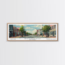 Woodbridge New Jersey Panoramic Painting, Mid Century Modern Framed Canvas Print, Retro Pop Art Travel Poster, Office Wall Art, Home Decoration