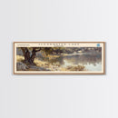 Clearwater Lake Framed Canvas Print, Lake House Art, Panoramic Travel Poster, Wide Wall Art, Modern Lake Painting, Home Decor