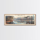 Olney Pond Rhode Island Framed Canvas Print, Lake House Decor, Panoramic Wall Art, Travel Poster, Landscape Painting, Bedroom Decor