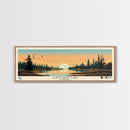 Cormorant Lake Manitoba Framed Canvas Print, Pop Art Panoramic Travel Poster, Midcentury Modern, Wall Art, Scenic Nature Painting, Bedroom Decor, Living Room Art