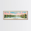 Lake Burntside Framed Canvas Print, Panoramic Art, Midcentury Modern, Pop Art, Living Room Wall Art, Travel Poster, Lake House Decor